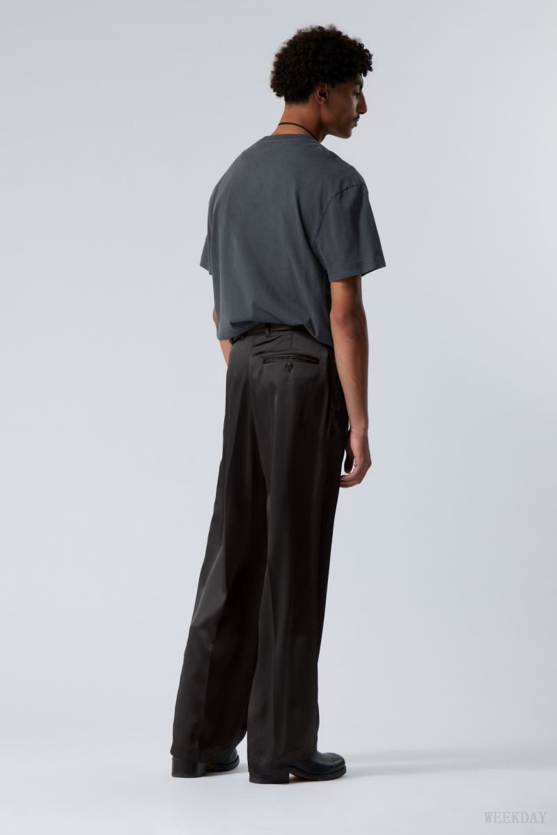 Weekday Uno Loose Shiny Trousers Black | SUEU8739