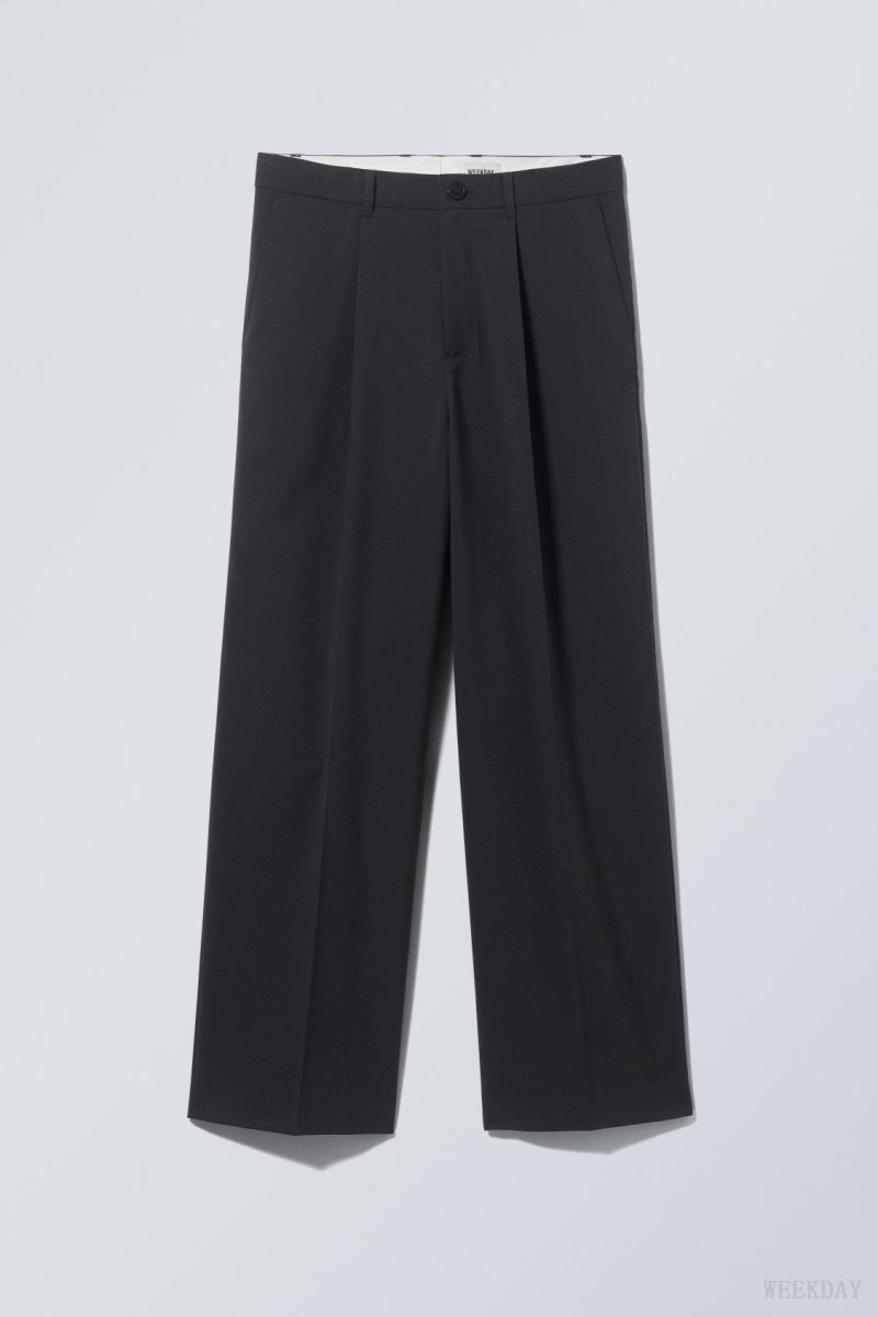 Weekday Uno Loose Suit Trousers Dark Grey | ADMC7362