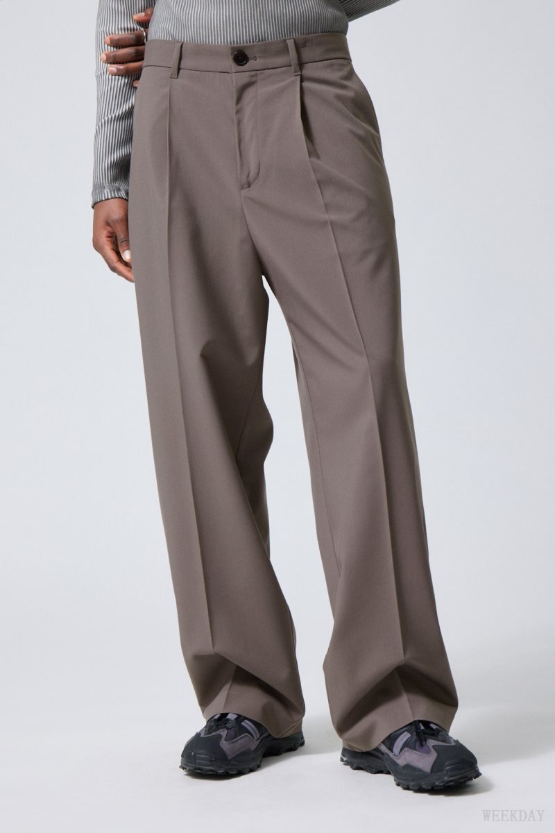 Weekday Uno Loose Suit Trousers Dark Mole | MCAM3538