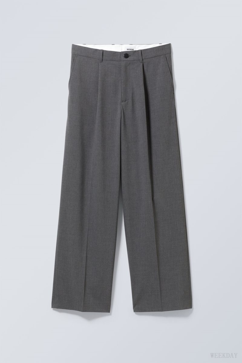 Weekday Uno Loose Suit Trousers Grey | QRDL2395