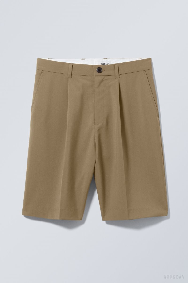 Weekday Uno Oversized Suit Shorts Khaki | MBYM4413