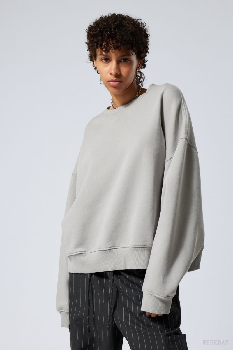 Weekday Wide Heavyweight Sweatshirt Light Grey | CHII6113