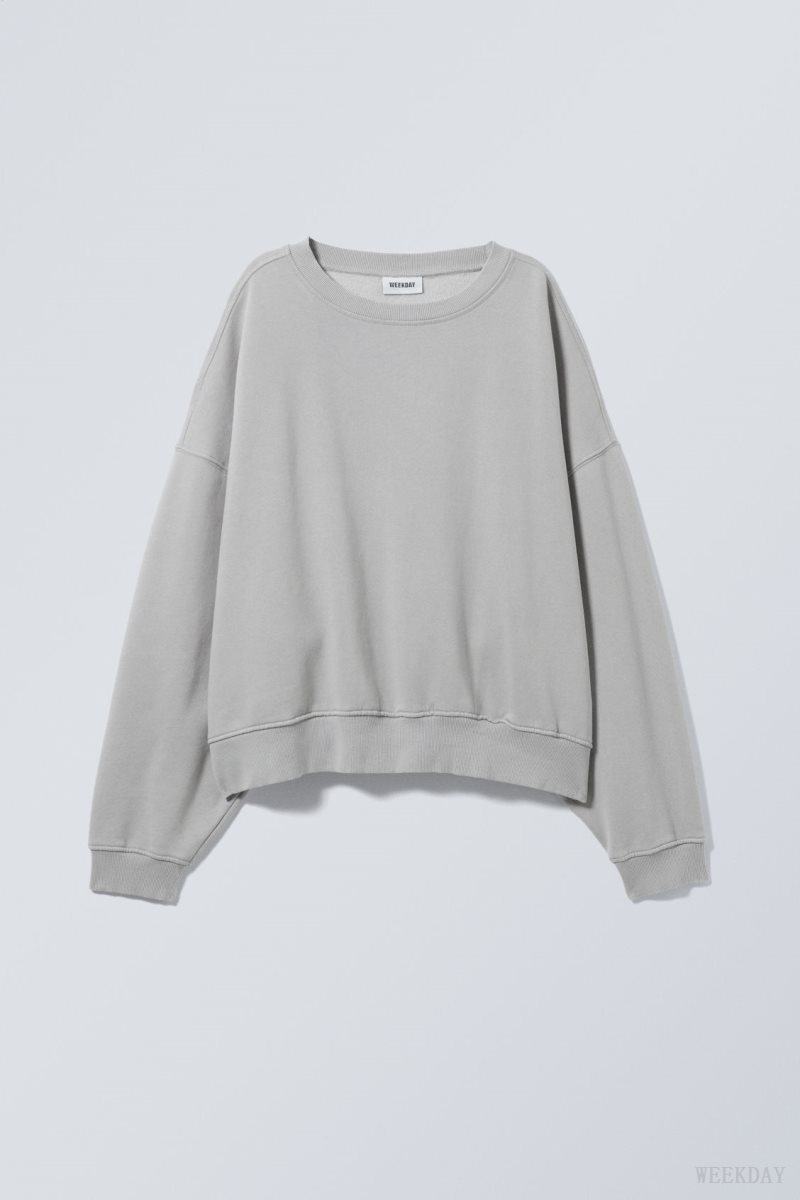 Weekday Wide Heavyweight Sweatshirt Light Grey | CHII6113