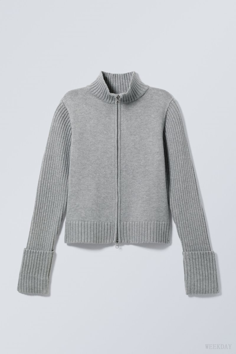 Weekday Winona Zip Cardigan Grey | ICCG4510