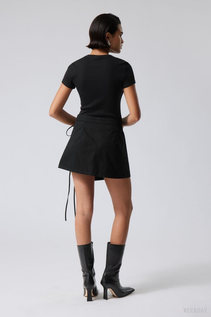 Weekday Wrap Mini Skirt Black | HFDE8713