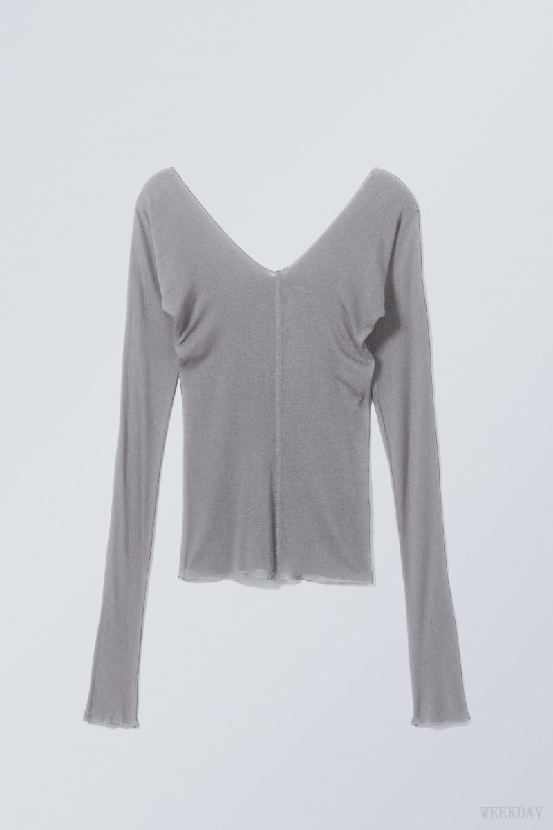 Weekday Yen Sheer Longsleeve Top Grey | PUGC5395