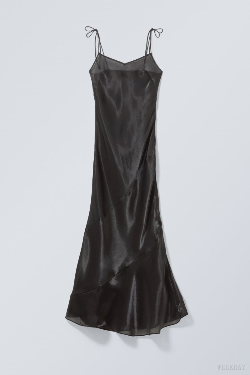 Weekday Yoko Sheer Slip Maxi Dress Black | PECM4946