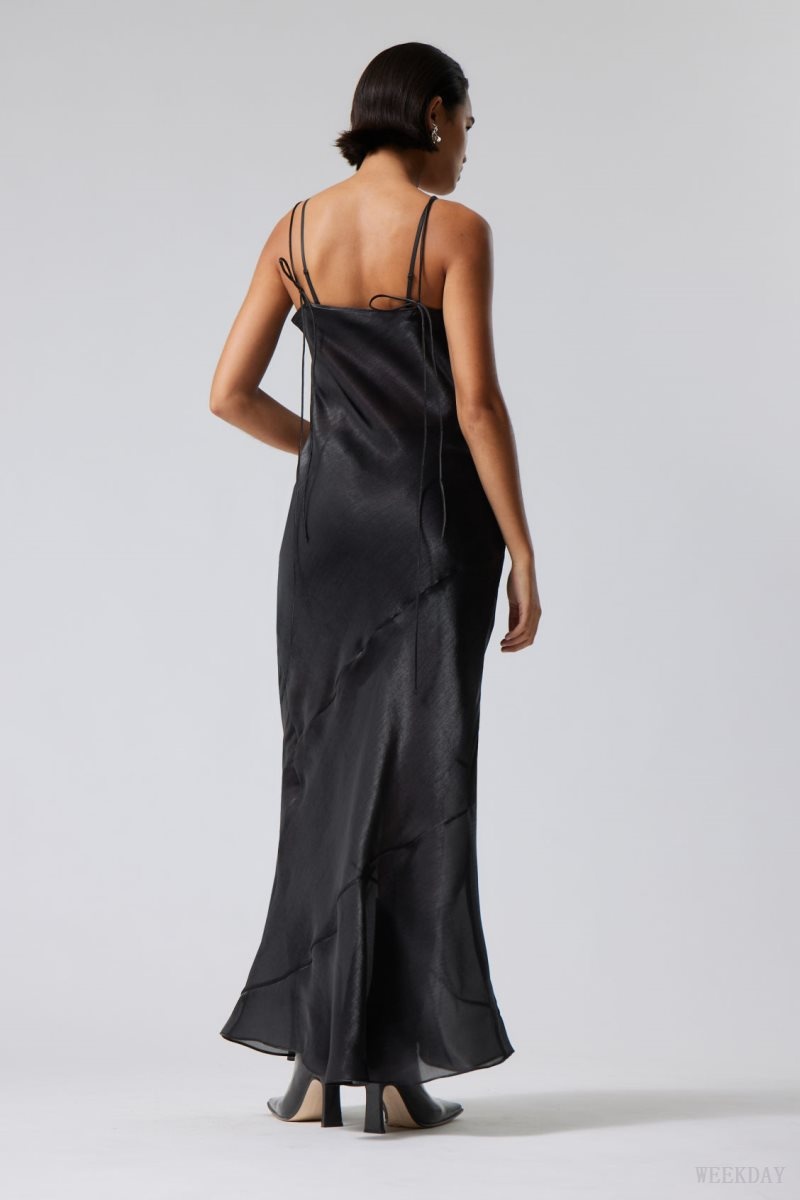 Weekday Yoko Sheer Slip Maxi Dress Black | PECM4946