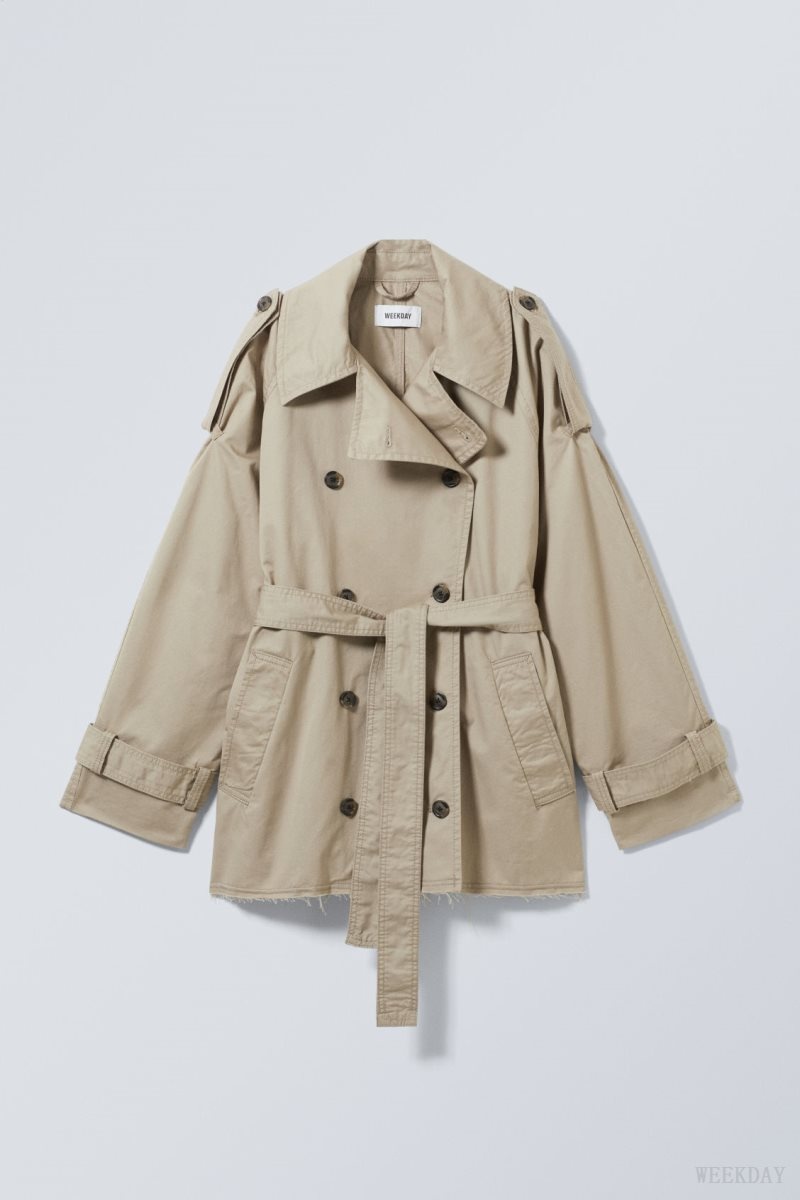 Weekday Zoey Short Frayed Trench Coat Beige | XTMO5557