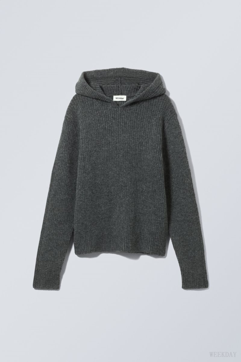 Weekday Zuri Knit Hoodie Dark Grey | LPIL5511