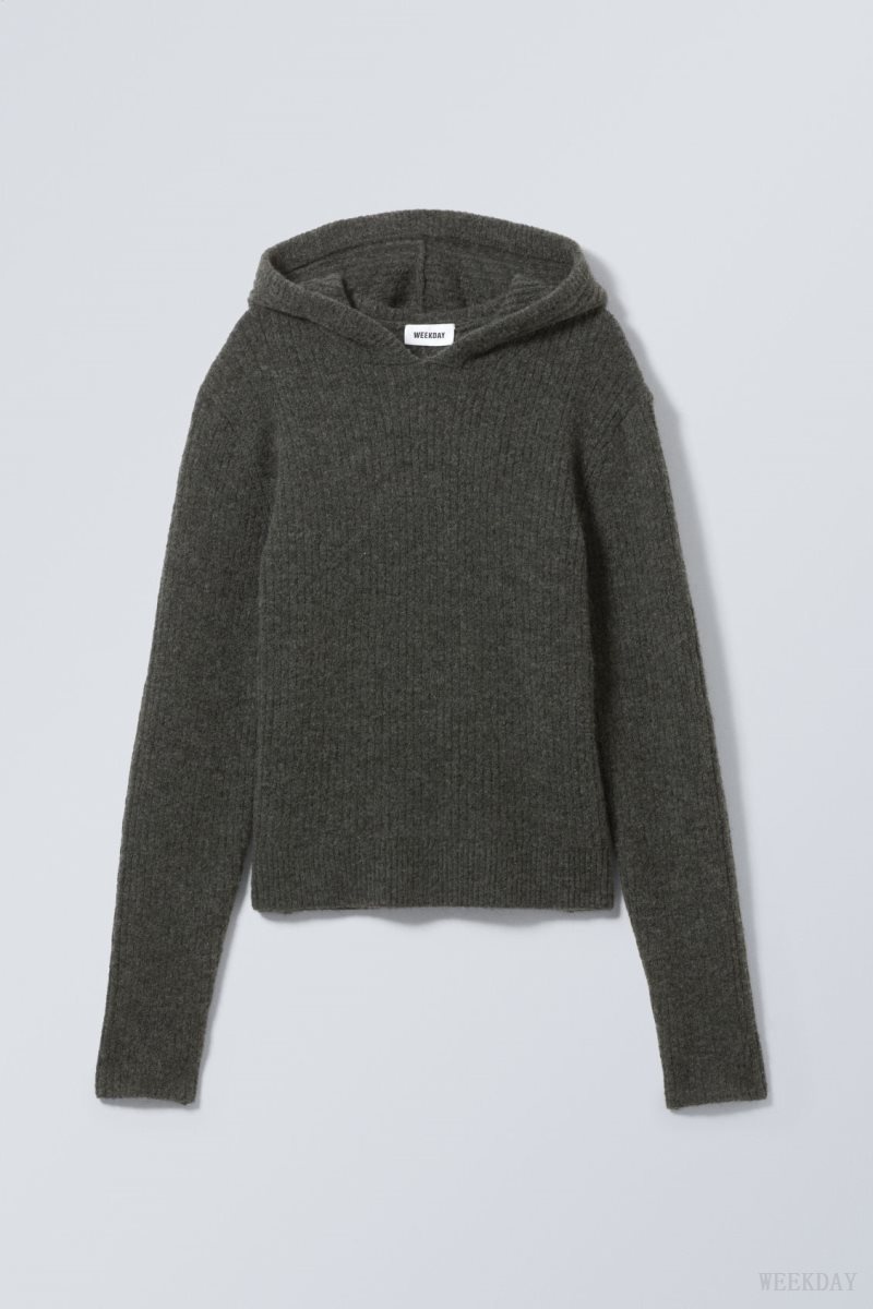 Weekday Zuri Knit Hoodie Dark Mole | ZMIF7942