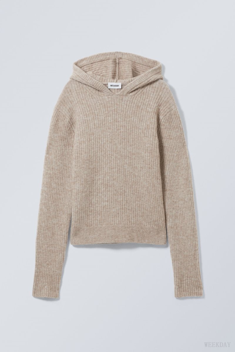 Weekday Zuri Knit Hoodie Light Mole | SPTP0607