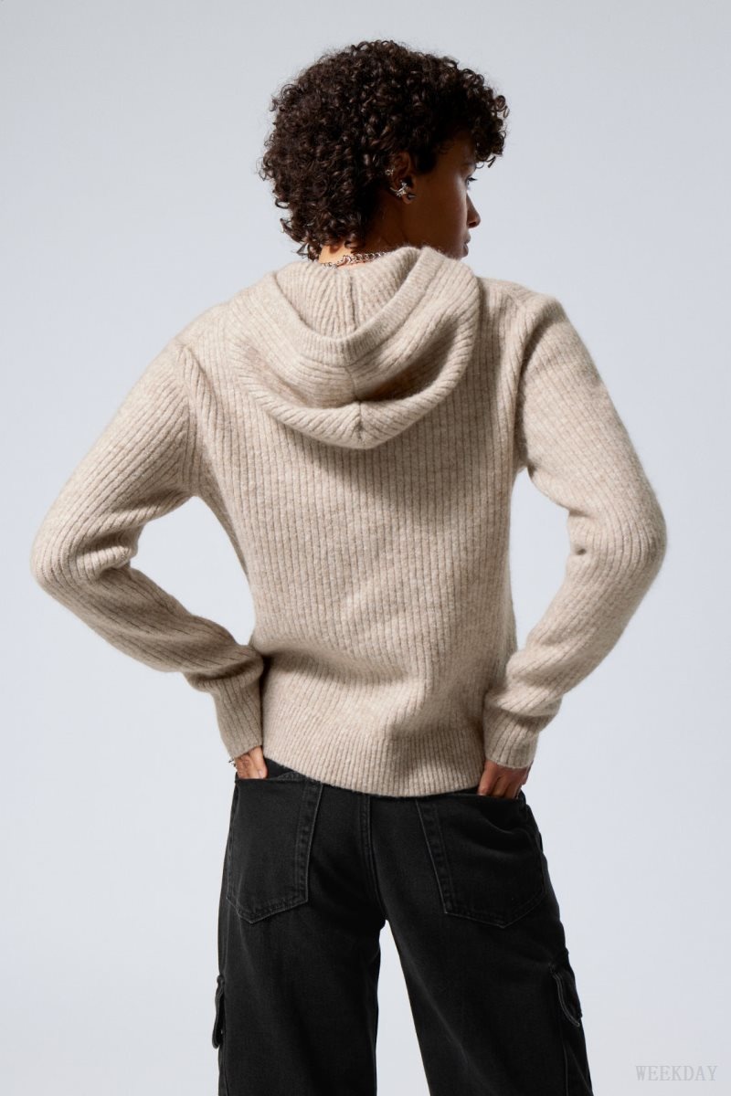 Weekday Zuri Knit Hoodie Light Mole | SPTP0607